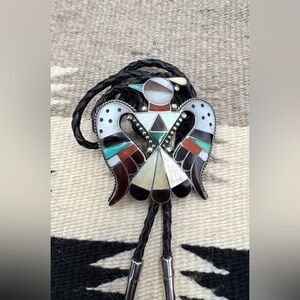 Native American Zuni Sterling Thunderbird Multi Stone Inlay Pendant Or Bolo Tie